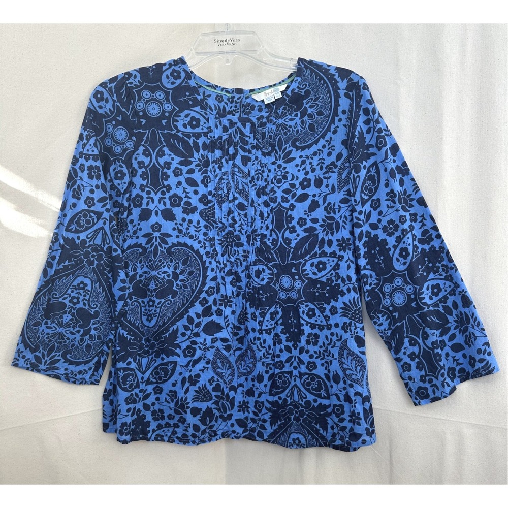 Boden Blue Boho Floral Paisley Pintuck Cotton Blouse Top Womens 2 Celestial Art‎